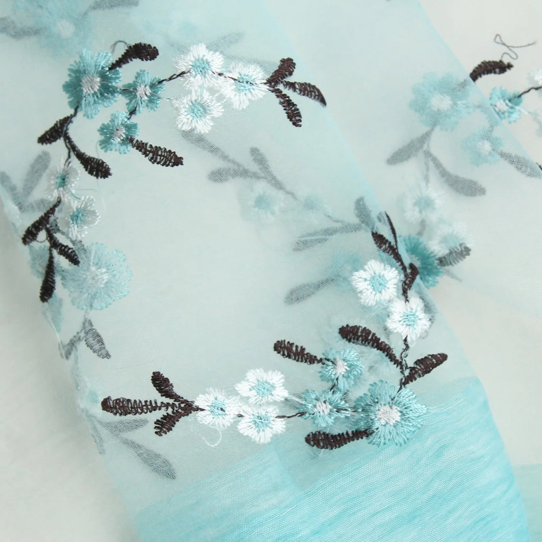 Floral Organza Hijab Sky Blue