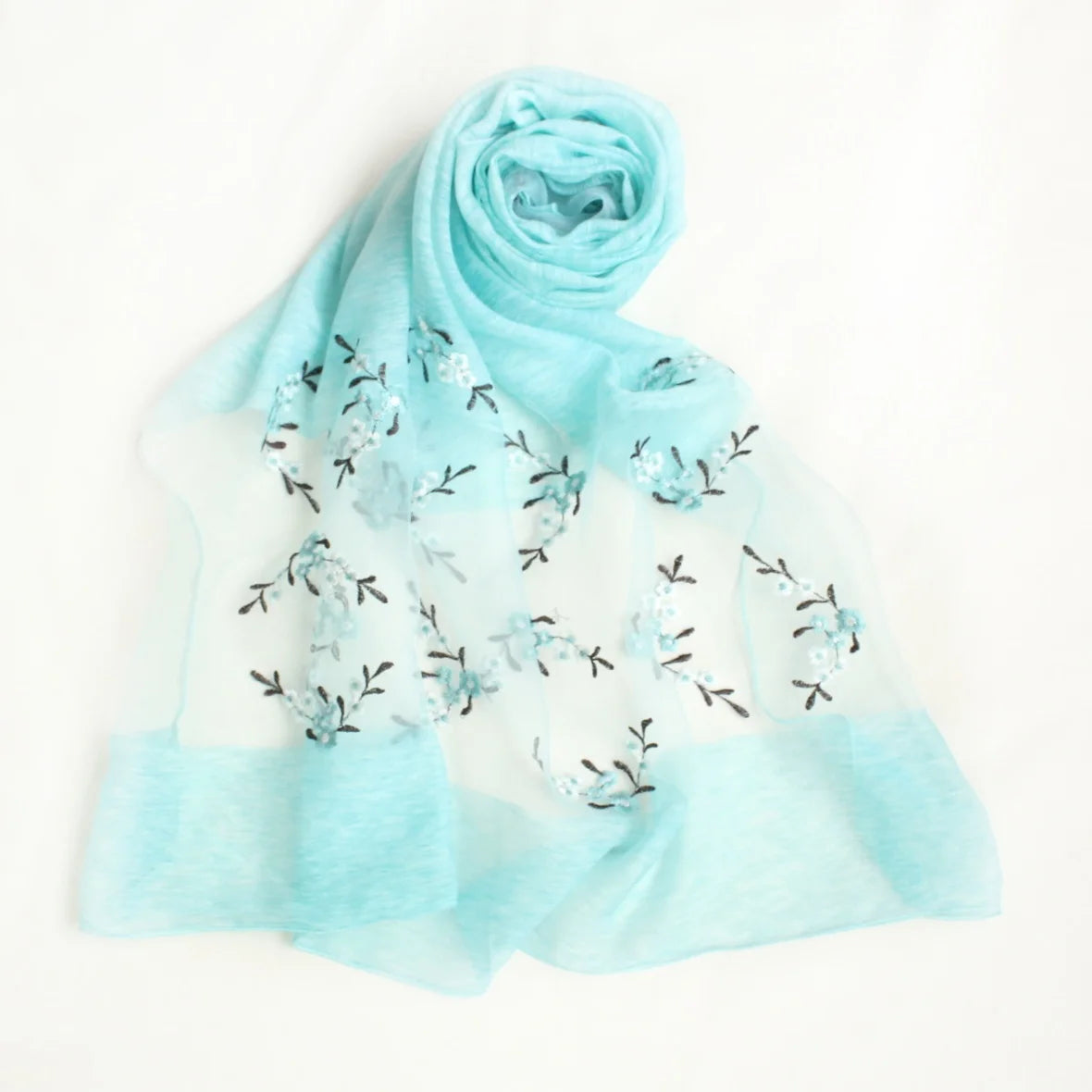 Floral Organza Hijab Sky Blue
