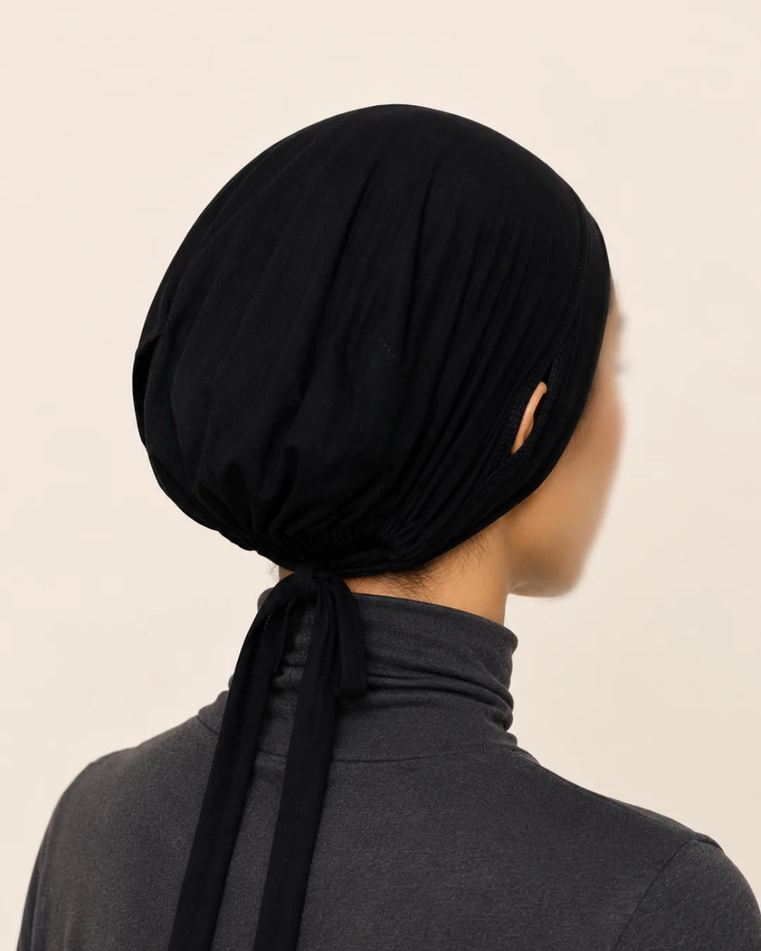 Tie Back Cap With Ear Slit Black