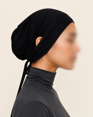 Tie Back Cap With Ear Slit Black