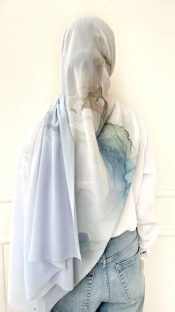 Sumi Print Hijab Ocean Blue and Green