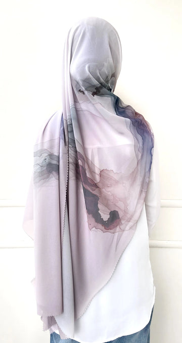 Sumi Print Hijab Grey & Brown