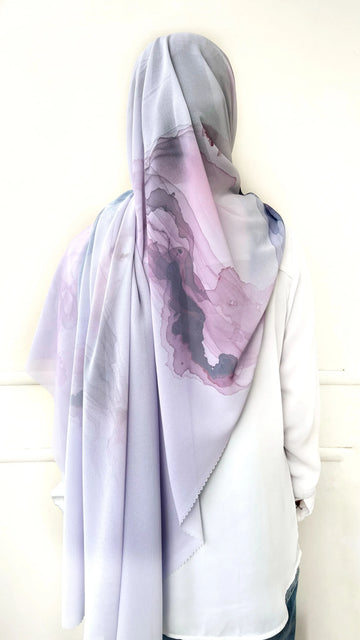 Sumi Print Hijab Mauve & Purple