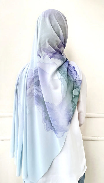 Sumi Print Hijab Ink Blue & Green