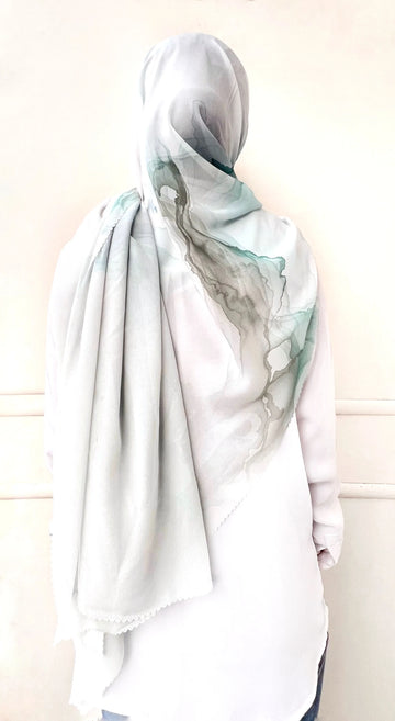 Sumi Print Hijab Ink Green & Brown