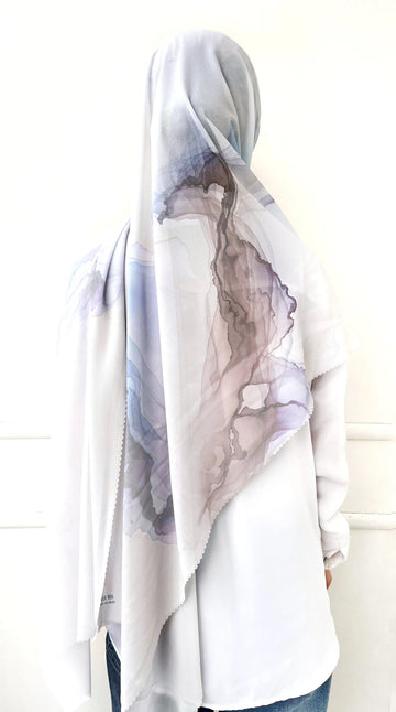 Sumi Print Hijab Purple Brown