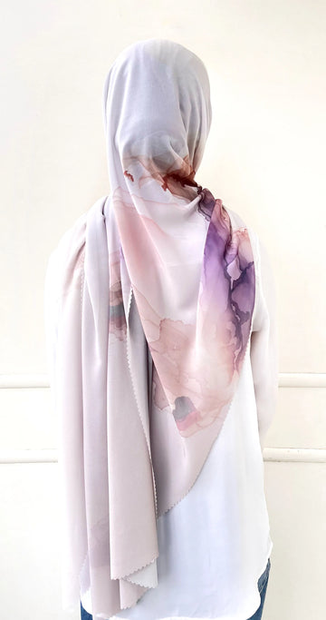Sumi Print Hijab Purple & Brown