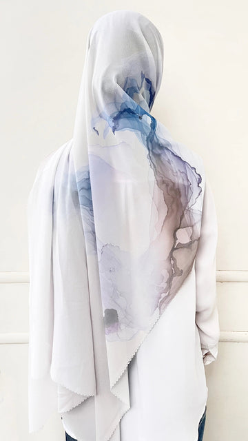 Sumi Print Hijab Blue & Brown