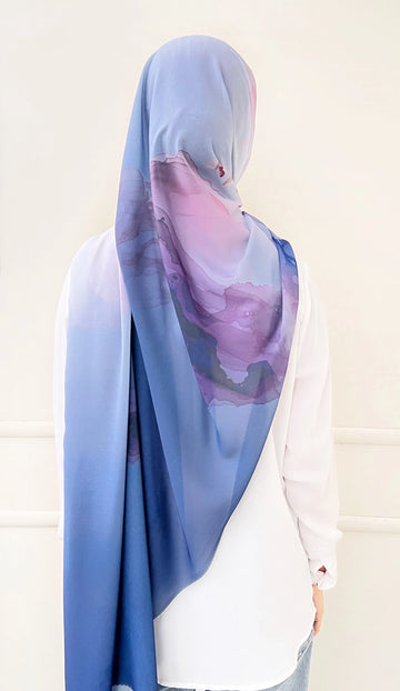 Sumi Print Hijab Blue & Mauve