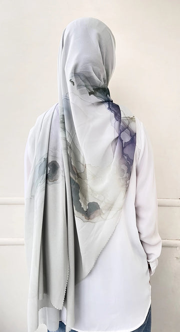 Sumi Print Hijab Indigo & Grey